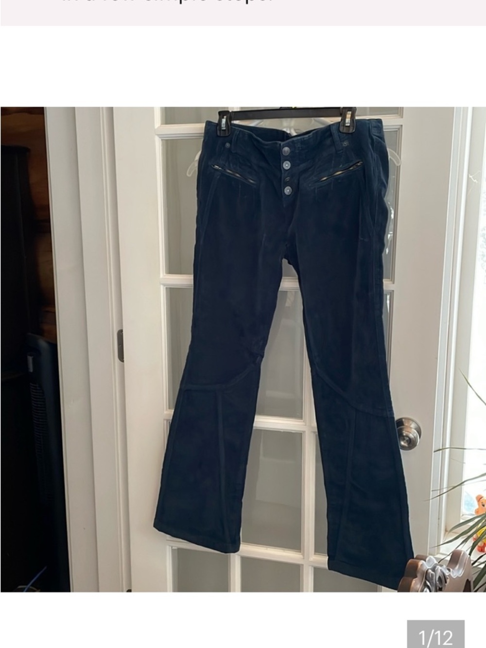 Free People rich dark teal Boot Cut Pants with button from and detail